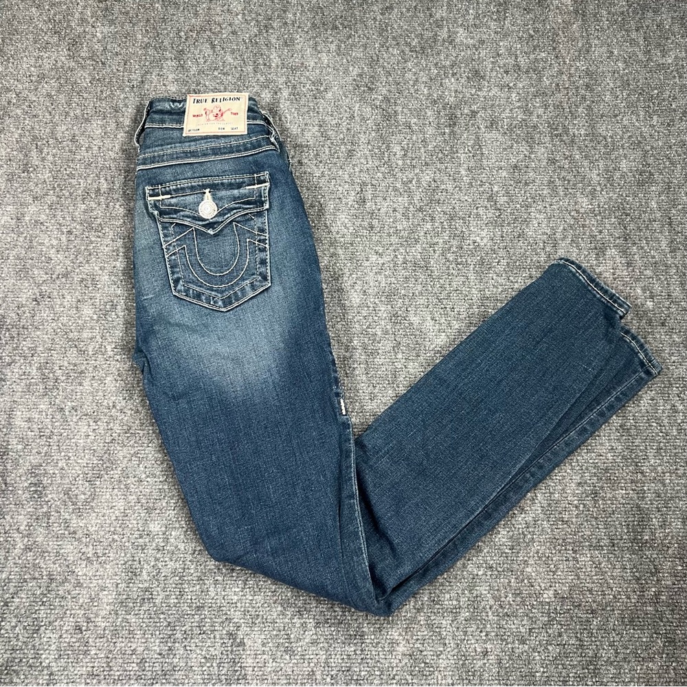 True Religion Womens Size 25 Ripped Denim Jennie Curvy Mid Rise Skinny Jeans